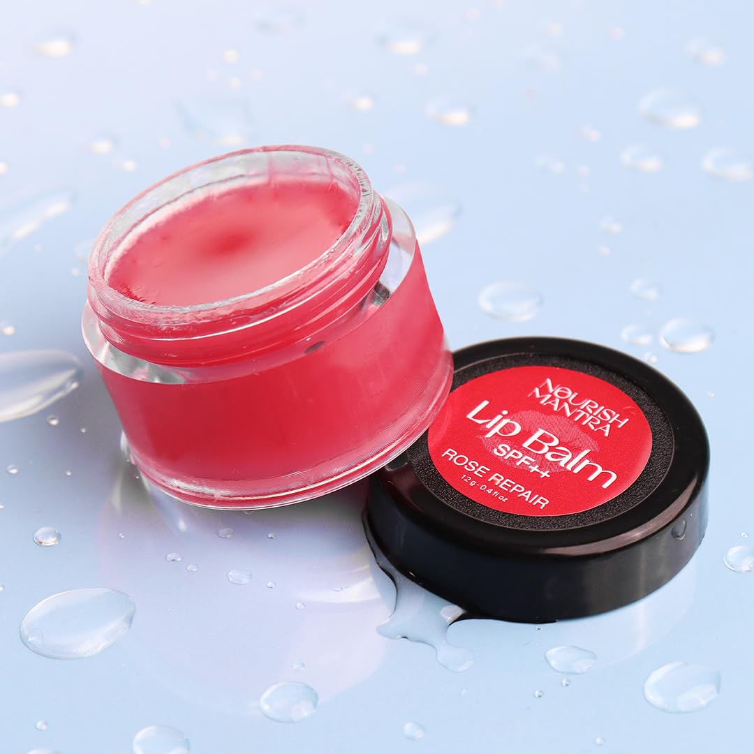 Nourish Mantra - Rose Repair Lip Balm with SPF | Made with Rose Extracts, Olive oil, Shea Butter, Vitamin E and Avocado Oil | For Dry, Chapped and Dark Lips | Best for Both Women and Men | 12g